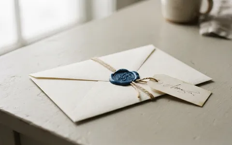 A sealed envelope with a round blue seal and a signed paper tag tied to it.