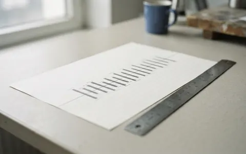 A ruled sheet with a row of short bars, each with a bracket above and below marking its range, and a steel ruler beside it.