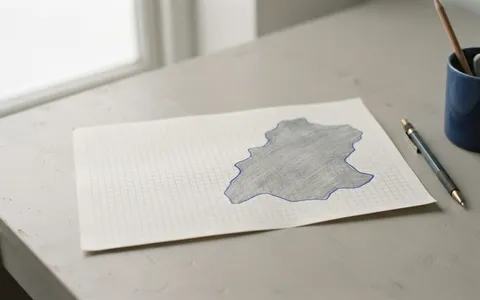 A sheet of graph paper partly shaded grey with a blue outline around the shaded area.