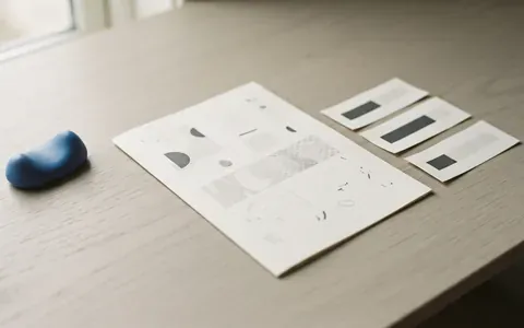 One printed page with three score slips beside it, each showing a different result for the same text.